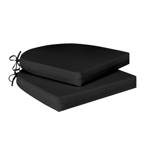 Cozyide Outdoor Chair Cushions, Waterproof Patio Seat Cushions with Adjustable Straps, Round Corner Patio Chair Cushions for Garden, Black, 17x16x2 Inch (Pack of 2) - color: Black, size: 17x16x2 Inch (Pack of 2)