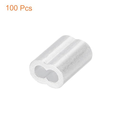 uxcell 100Pcs Aluminum Crimping Loop Sleeve for 1/8" Diameter Wire Rope, Double Ferrule Aluminum Wire Rope Sleeve for Cable Line End - size: 1/8 Inch