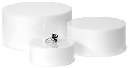 Red Co. Set of 3 Sizes (6", 5", 4") Acrylic Round Cylinder Display Nesting Riser Stands with Hollow Bottoms, Glossy White - color: White, size: 6", 5", 4"