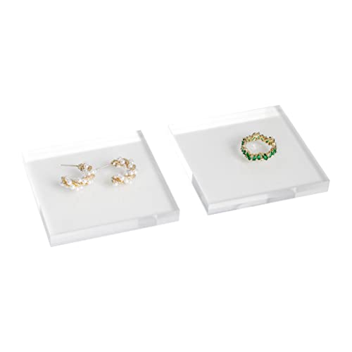Acrylic earring display risers for selling, Transparent jewelry display riser stand, clear ring riser tray for boutique store selling, Jewelry photo props【3.15 L x3.15 W x0.39 H inch 2pcs】 - size: 3.15 L x3.15 W x0.39 H inch 2pcs