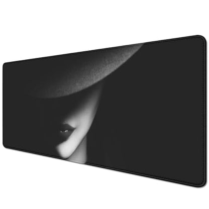 Cool Girl Mouse Pad Black and White Desk Mats on Top of Desks Large Gaming Mouse Pad Big Mousepad with Stitched Edge Non-Slip Rubber Base for Office School Home (27.5X11.8 in) - color: Hat Girls