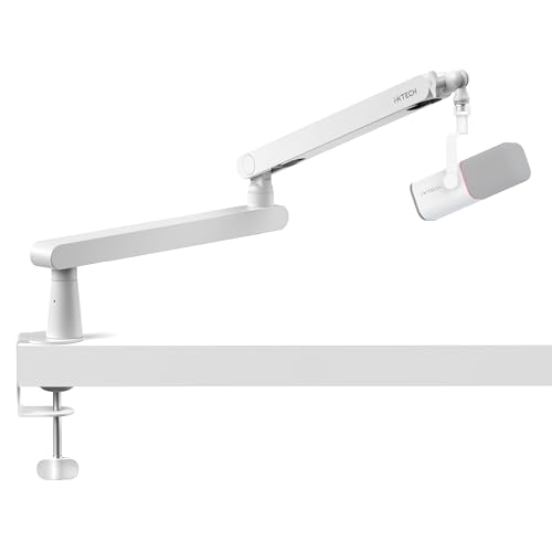 IXTECH White Microphone Boom Arm Stand Low Profile Boom Arm Adjustable Mic Stand with Built In Cable Management 360° Swivel Mic Arm. - color: 2 LIZARD