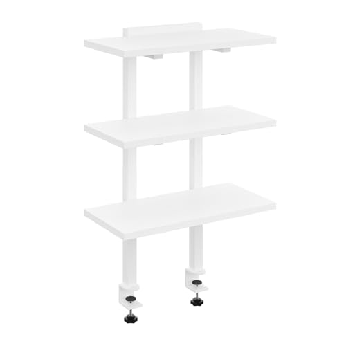 MAHANCRIS Clamp On Desk Organizer, 3-Tier Desktop Bookshelf, Adjustable Desk Storage Shelf, Metal Frame, for Office, Study and Game Room, White DSWT3601 - color: White, size: 3-Tier