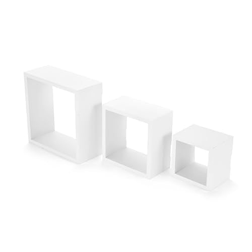 MELANNCO Floating Square Cube Shelves, for Bedroom, Living Room, Bathroom, Kitchen, Nursery, Set of 3, White, 3 Count - color: White, size: Set of 3