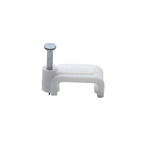 100pcs 14mm Flat Ethernet Cable Wire Clips Single Coaxial Cable Clamps with Nail for Cable Management(White) - color: White, size: 0.55“/14mm,100pcs
