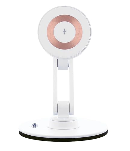 ClikDock Cell Phone Magnetic Wireless Charger Stand, 360° Spin, Aluminum Construction, Compatible with MagSafe Phones for iPhone & Andriod (White)