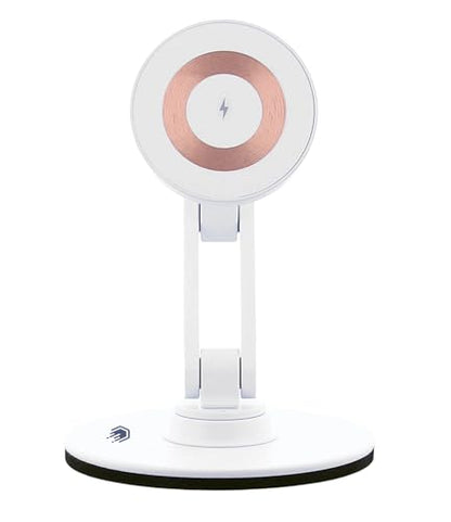 ClikDock Cell Phone Magnetic Wireless Charger Stand, 360° Spin, Aluminum Construction, Compatible with MagSafe Phones for iPhone & Andriod (White)