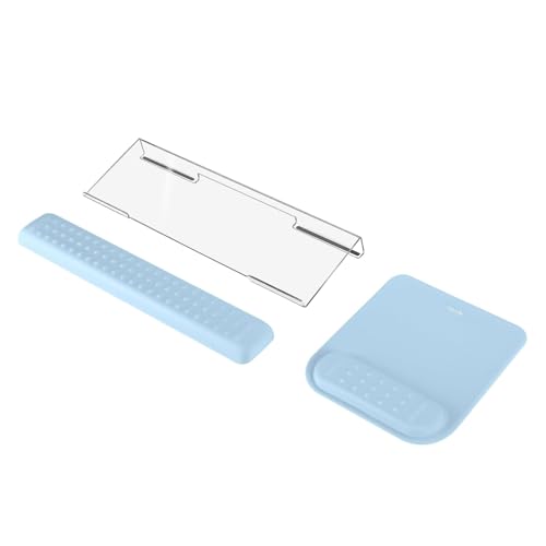 MOSISO Computer Keyboard Stand&Wrist Rest Support for Keyboard &Mouse Pad Set, Ergonomic Massage Wrist Rest Set, Easy Typing Working Acrylic Clear Stand for Office Home, Air Blue - color: Air Blue