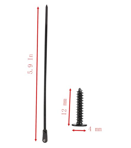 Black 5.9 Inch Nylon Zip Tie with Screw Holes, 100 Pcs, Includes 100 Pcs Black M4 x 12 Stainless Steel Screws for Daily Fastening - color: Black