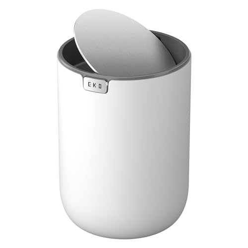EKO Fandy 0.58 Gal/2.2L Mini Trash Can with Lid, Swing-Top Desktop Trash Can for Bathroom, Countertop, Vanity, Desk or Office, Small Garbage Bin (White) - color: White, size: 2.2 Liters