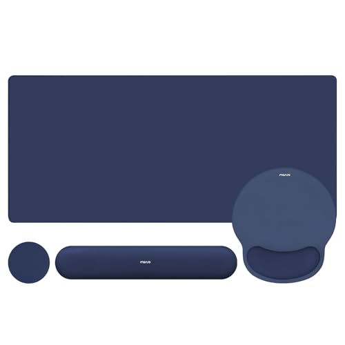 MOSISO Wrist Rest for Keyboard Mouse Pad Set, Large Gaming Deskpad&Circle Curved Mousepad&Keyboard Wrist Rest&Coaster, Ergonomic Non-Slip Mousepad&Easy Typing Pad with Silicone Lining, Navy Blue - color: Navy Blue