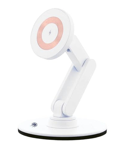 ClikDock Cell Phone Magnetic Wireless Charger Stand, 360° Spin, Aluminum Construction, Compatible with MagSafe Phones for iPhone & Andriod (White)