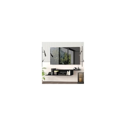 Atelier Mobili Floating TV Stand for Up to 65 Inch TVs – Wall Mounted Floating Shelf for Under TV, Entryway Organizer & Bedroom Vanity – Multi-Purpose Storage & Display Console (Black, 57INCH) - color: Black, size: 57INCH