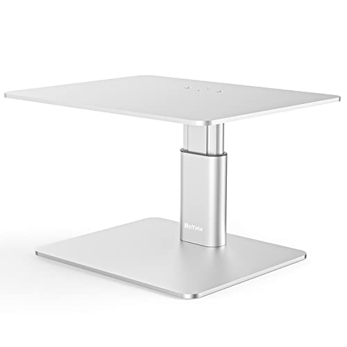 BoYata Monitor Riser Stand, Adjustable Height Metal Desktop Stand Storage Organizer Compatible with TV, PC, Laptop, Computer, iMac, and All Screen Display-Silver - color: Silver