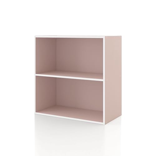 Homes: Inside + Out Apexa 2-Tier Cube Storage Organizer Shelves, Stackable Wood Bookcase Fits Cubby Bins for Organization, Dorm Teen Room Decor & Home Office, Light Pink - color: Light Pink, size: 2-tier