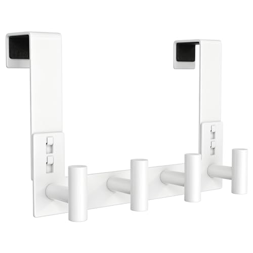 PMMASTO Over The Door Hooks, Fits 1-3/4" Thick Door No Drill Hooks for Closet Bathroom Bedroom Organization, Hanger for Coat Towel Robe (White, 4 T-Hooks) - color: White, size: 7.5 Inch-4 T-Hooks, Fits 1-3/4" Thick Door