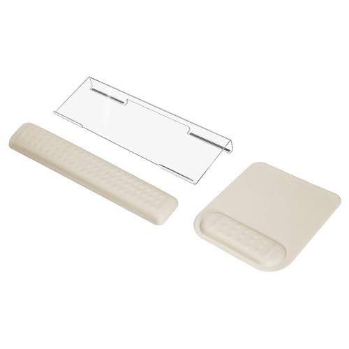 MOSISO Computer Keyboard Stand&Wrist Rest Support for Keyboard &Mouse Pad Set, Ergonomic Massage Wrist Rest Set, Easy Typing Working Acrylic Clear Stand for Office Home, Khaki - color: Khaki