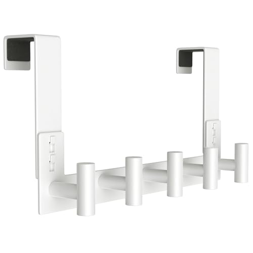 PMMASTO Over The Door Hooks, Fits 1-3/4" Thick Door No Drill Hooks for Closet Bathroom Bedroom Organization, Hanger for Coat Towel Robe (White, 5 T-Hooks) - color: White, size: 7.5 Inch-5 T-Hooks, Fits 1-3/4" Thick Door