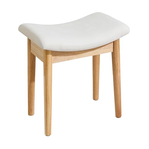 Royal Windsor Vanity Stool with Saddle Cushion, 18 Inch Makeup Vanity Chair for Living Room, Modern Foot Stool Ottoman Piano Bench,Small Upholstered Bench for Bedroom, Beige - color: 10.2"d Beige+wood Grain