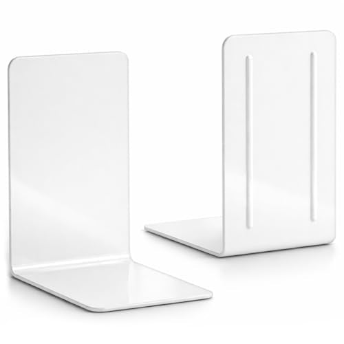 Acrimet Plastic Bookends for Bookcases, Shelves and Desktop, Plastic Book Holders (White Color) (1 Pair) - color: White