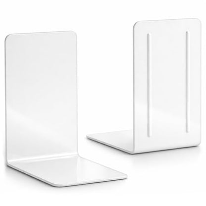 Acrimet Plastic Bookends for Bookcases, Shelves and Desktop, Plastic Book Holders (White Color) (1 Pair) - color: White