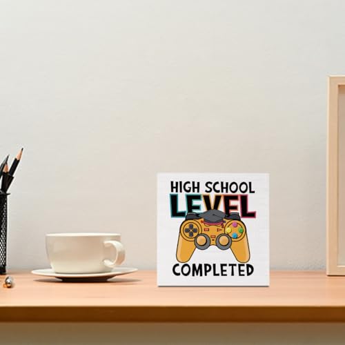High School Level Sign Desk Decor Video Game Graduation Gifts for Classmate Students Friends 5 x 5 inches