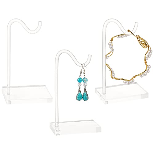 FINGERINSPIRE 3 Set Acrylic Bracelet Display Stand Clear Hook Shape Watch Display Holder 4.9 inch High Jewelry Storage Rack for Bangles Hairband Earrings Jewelry Organizer for Retail Counter Top