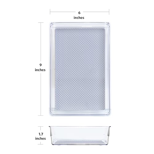Glad Drawer Organizer Bin, 9x6 - Heavy Duty Clear Plastic Storage Tray for Junk Drawers, Kitchen Utensils, Bathroom Vanity, and Organizing Pantry - BPA Free, Food Safe, Non Slip - size: 9x6