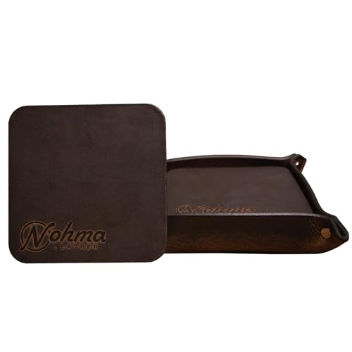 Valet Tray – Full-Grain Leather Catchall Organizer for Keys, Phone & Wallet – Rustic Nightstand & Desk Tray with Raised Sides – Handmade in USA (Vintage Brown, Small Square/Coaster Set) - color: Vintage Brown, size: Small Square/Coaster Set