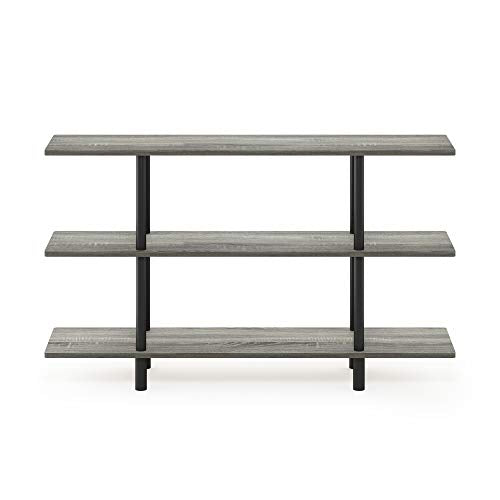Furinno Turn-N-Tube 3-Tier Wide Display Shelf, French Oak Grey/Black - color: French Oak/Black, style: 3-Tiers