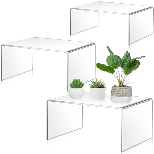 RattanView 3 Pcs Extra Large 13,12,11 Inch Acrylic Display Risers Clear Acrylic Shelf Riser Display Stands 5 mm Thick Rectangular for Collectibles Figures - size: 13, 12, 11 Inch