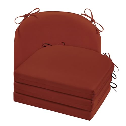 Cozyide Outdoor Chair Cushions, Waterproof Patio Seat Cushions with Adjustable Straps, Round Corner Patio Chair Cushions for Garden, Brick Red, 17x16x2 Inch (Pack of 4) - color: Brick Red, size: 17x16x2 Inch (Pack of 4)