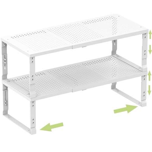 Heavy-Duty Adjustable Metal Shelf Organizer - Expandable & Stackable Pantry Storage Rack for Kitchen, Bathroom, RV, Cabinets(2 Packs/White, Medium) - color: 2 Packs/White, size: M:7.8"D x 16.5"W x 8.2"H