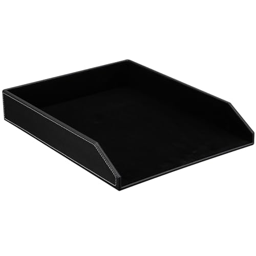 KINGFOM Letter Tray, PU Leather Paper Organizer Tray for Desk, Paper Organizer Storage Holder for Office Home or School A4 Size Black - color: Black, size: 14.6" x 10.8" x 2.8"