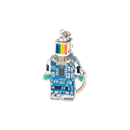 Upcycled Circuit Board Robot Keychain, Handmade Real PCB Resin Charm, Unique Cyberpunk Gift for IT - color: Blue