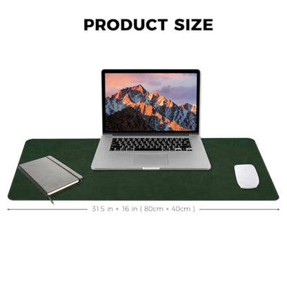 Large Gaming Desk Pad with Stitched Edges - 2mm Thickness Leather Mouse Mat, Non-Slip Base Desk Mat for Office/Home 31.5"x 15.7" L Dark Green - color: Dark Green, size: 31.5" x 15.7"