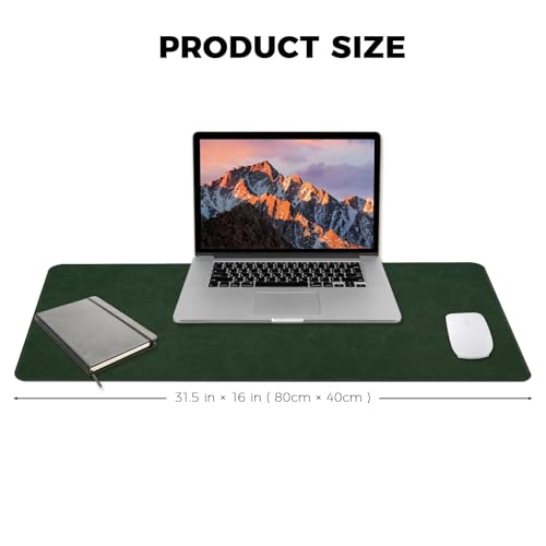 Large Gaming Desk Pad with Stitched Edges - 2mm Thickness Leather Mouse Mat, Non-Slip Base Desk Mat for Office/Home 31.5"x 15.7" L Dark Green - color: Dark Green, size: 31.5" x 15.7"
