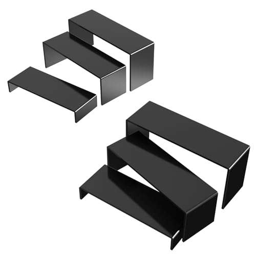 6 PCs Risers Display Stands 3 Tiers Desktop Acrylic Shelves Cake Dessert Holder Products Stand for Collectibles Shoes Jewels Pop Figure （Black） - color: Black 6 PCs