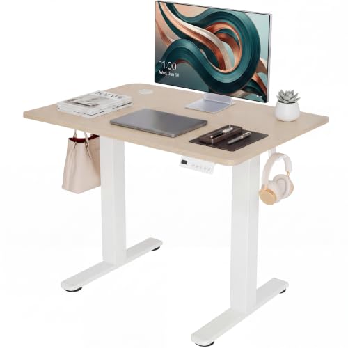 Claiks Electric Standing Desk 32 x 19 Inches, Compact Adjustable Height Motorized Sit Stand Desk with 3 Memory Presets & Cable Management, Space-Saving Computer Workstation for Bedroom, Nature - color: Nature, size: 32 Inch
