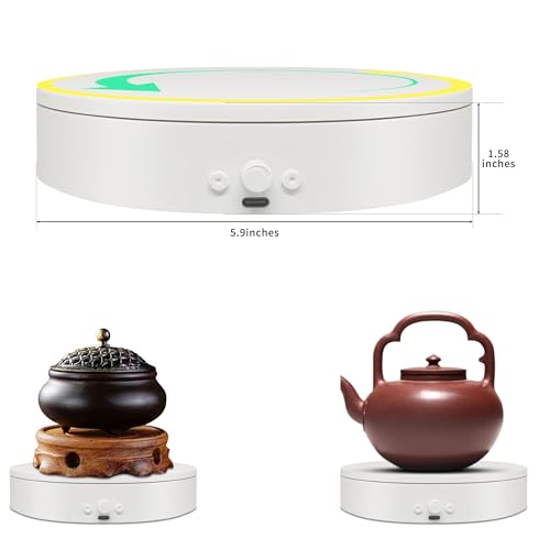 Rotating Display Stand with USB Power Cable, Mute Rotating Turntable 5.9" 11lb Load, Adjustable Speed and Direction, Used for Jewelry, Shoes and Turner Glitter Cups Shooting and Display (5.9"white) - color: 5.9" white