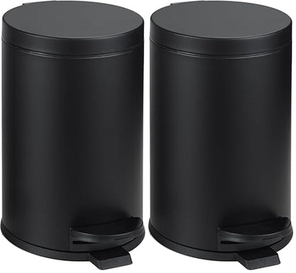 SunnyPoint 4.5 Liter(1.2 Gallon) Small Round Trash Can with Plastic Inner Bucket; Bathroom, Office, Kitchen and Bedroom Step On and Slow Close (BLK) (Pack of 2) - color: BLK, size: Small (Pack of 2)