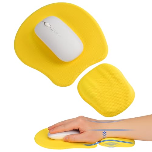 Ergonomic Mouse Pad with Wrist Support, Memory Foam Wrist Rest & Mouse Pad Set, Relieves Wrist Pressure for Comfortable Office & Gaming Use (Bright Yellow) - color: Bright Yellow