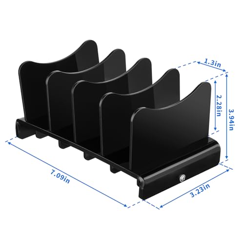 Acrylic Multi Device Organizer Stand Base for Portable Charger Power Banks, 4 Slots Desktop Storage Holder Compatible with USB Battery Pack, Phones and Tablets (Stand Only) - Black