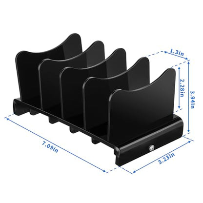 Acrylic Multi Device Organizer Stand Base for Portable Charger Power Banks, 4 Slots Desktop Storage Holder Compatible with USB Battery Pack, Phones and Tablets (Stand Only) - Black