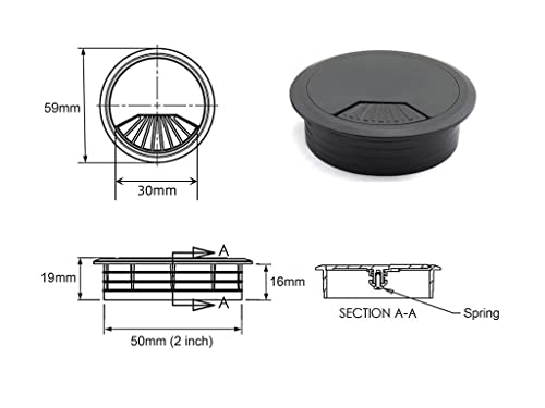4pcs 2 inch Desk Wire Cord Cable Grommets Hole Cover for Office PC Desk Cable Cord Organizer Plastic Cover Black (Black-4Pcs) - color: Black-4Pcs
