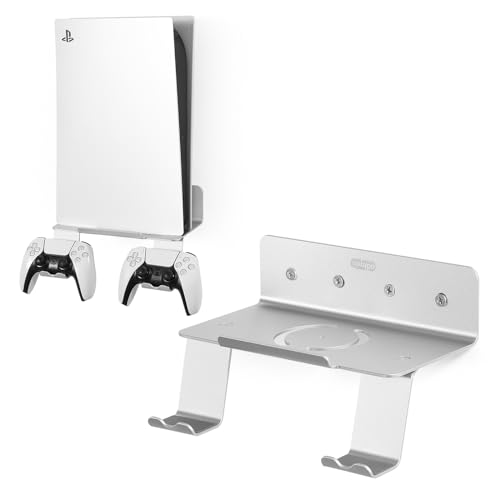 PS Metal Holder, 10” Floating Shelves for Wall, Wall Bracket for Playstation 5 and 4, Also Good to Support Speakers, Internet Router, Security Camera– for Gaming Room and Living Room (Silver)