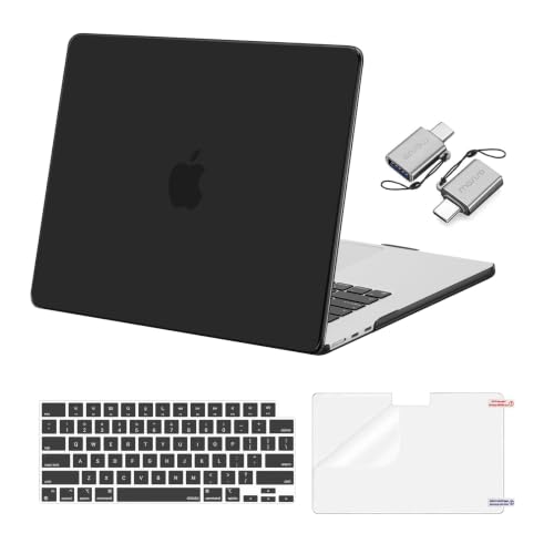 MOSISO Compatible with MacBook Air 15 inch Case M5 2026 M4 2025 M3 M2 2024 2023 A3448 A3241 A3114 A2941, Hard Shell&Keyboard Cover&Screen Film&Type C, Great for Study Travel Work, Black - color: Black