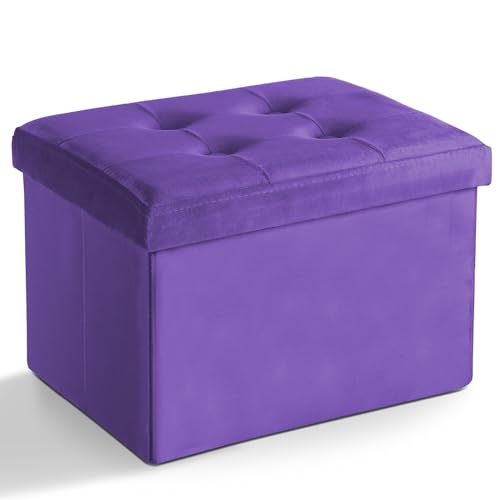 LINMAGCO Storage Ottoman Folding Foot Stool Velvet Foot Rest with Padded Modern Ottoman with Storage for Living Room Puppy Step Stool 17x13x13in(Purple) - color: Purple(velvet), size: 13"D x 17"W x 13"H