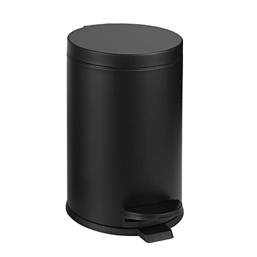 SunnyPoint 4.5 Liter(1.2 Gallon) Small Round Trash Can with Plastic Inner Bucket; Bathroom, Office, Kitchen and Bedroom Step On and Slow Close (BLK) - color: BLK, size: Small