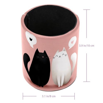 Black and White Cats Pen Holder Pencil Organizer for Desk, 3.1” x 3.1” x 3.9” Pencil Cup Office Supplies, Large Capacity Cute Pen and Makeup Brush Holder for Home, School, Desktop - color: Black and White Cats